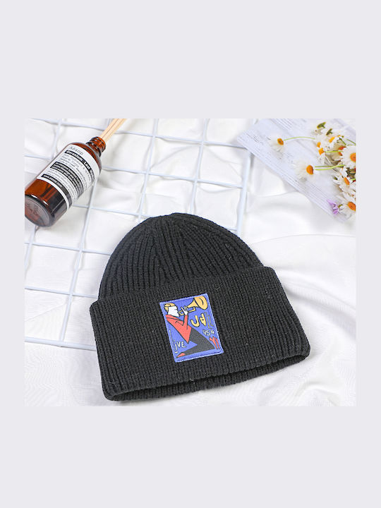 Beanie Unisex Σκούφος Πλεκτός σε Μαύρο χρώμα
