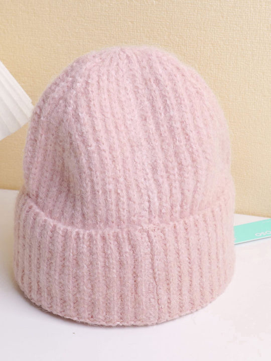 Beanie Unisex Σκούφος Πλεκτός σε Ροζ χρώμα