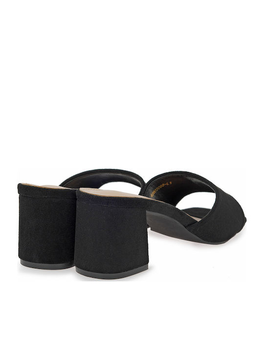 Suede Mules with High Heel in Black Colour