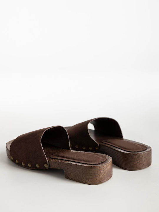 Flat Suede Mules σε Καφέ Χρώμα
