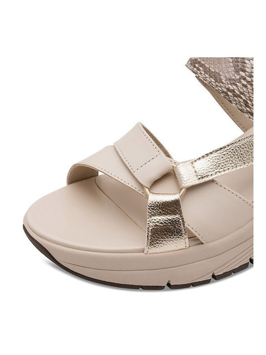 Leder Damen Flache Sandalen Beige