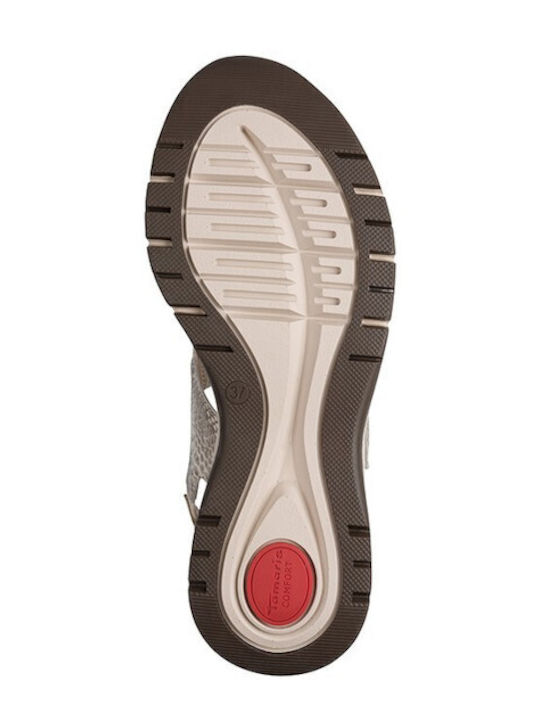 Leder Damen Flache Sandalen Beige