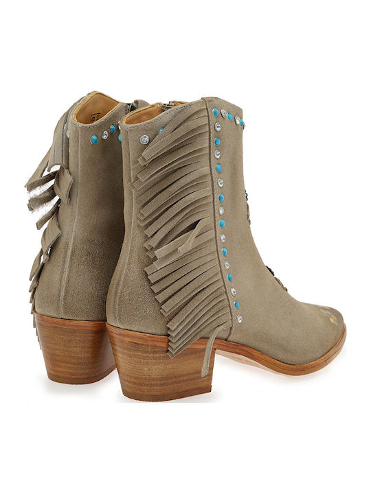 Suede Women's Ankle Boots with Medium Heel Beige