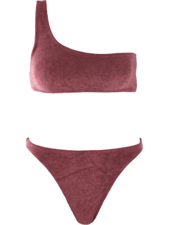 Bikini Set One Shoulder Top & Slip Bottom Terry Purple