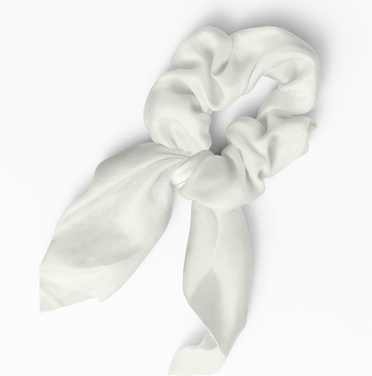 Scrunchie Eșarfă Scurtă Pentru Păr Din Satin Fluture Elegant Alb