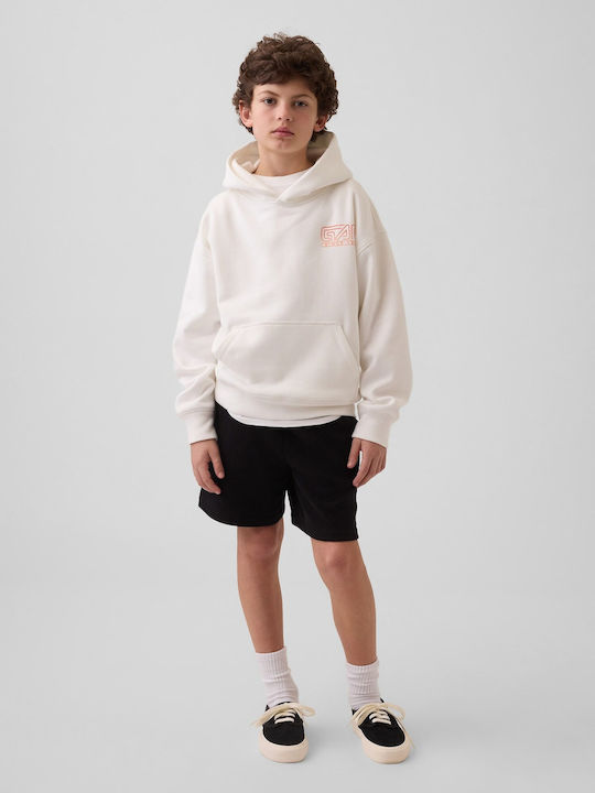 Fleece Kids Sweatshirt With Hood and Pockets Off White