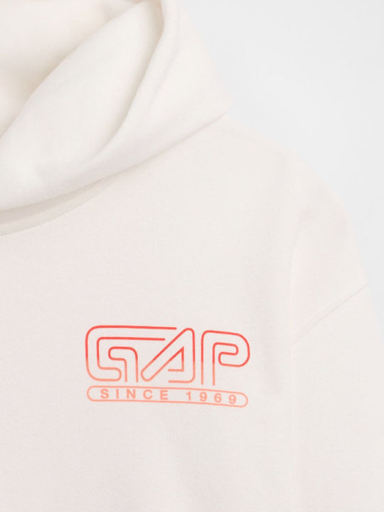 Fleece Kids Sweatshirt With Hood and Pockets Off White