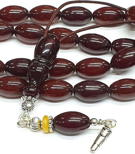 Roloi Komboloi Worry Beads with 33 Beads Made of Mastic Length 37cm Brown