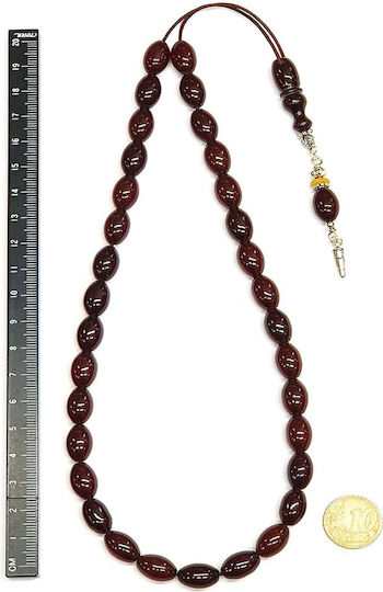 Roloi Komboloi Worry Beads with 33 Beads Made of Mastic Length 37cm Brown