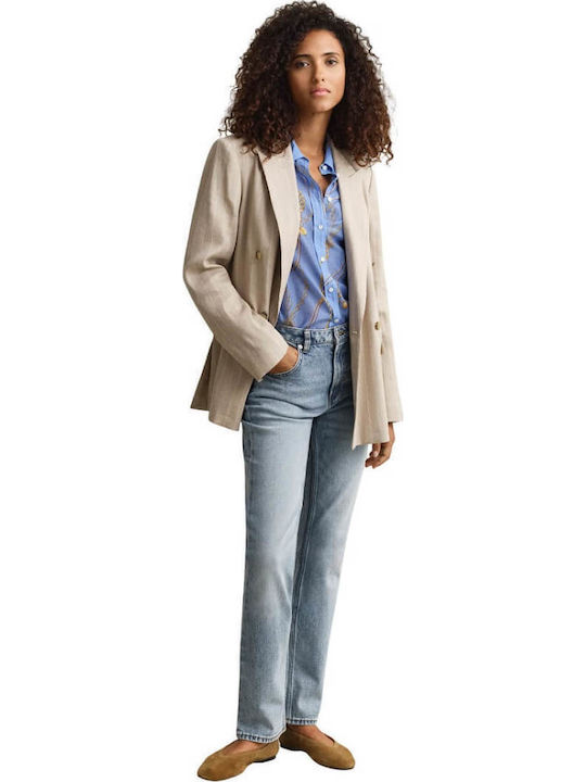 Long Sleeve Women's Silky Shirt Light Blue