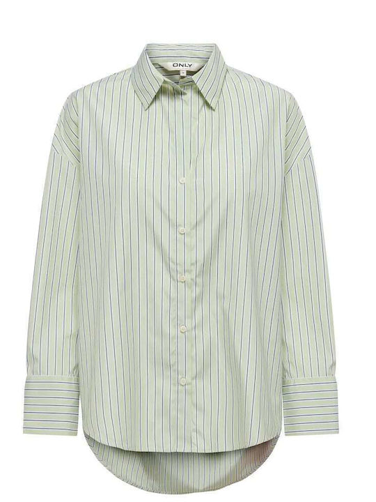 Long Sleeve Women's Shirt Green Striped