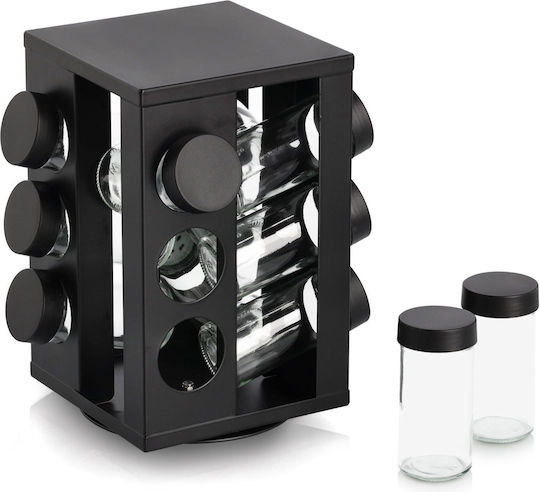 Gewürzgläser Metallisch auf Drehend Basis Transparent 12Stücke