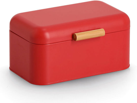 Ψωμιέρα με Καπάκι Μεταλλική Κόκκινη 30.5x20.5x15cm
