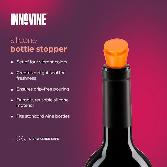 Innovine 12068 Σετ 4 Τμχ Πολύχρωμα Πώματα Μπουκαλιού Σιλικόνη