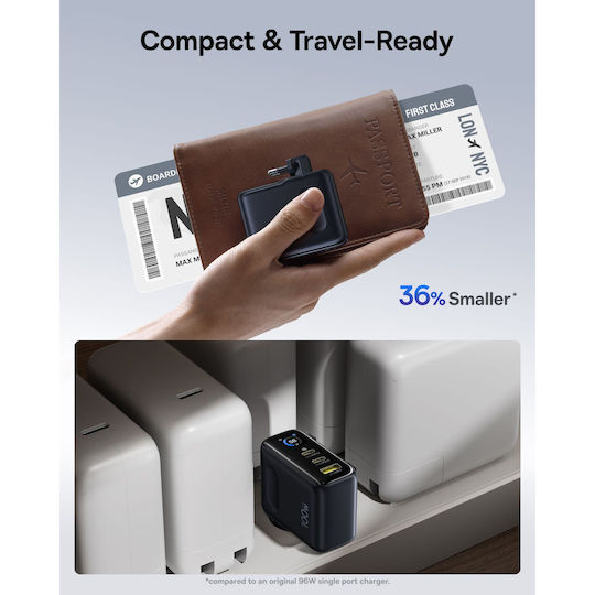 Baseus GaN Charger with USB-A Port and 2 USB-C Ports and USB-C - USB-C Cable 100W Power Delivery Black (PicoGo AE21)