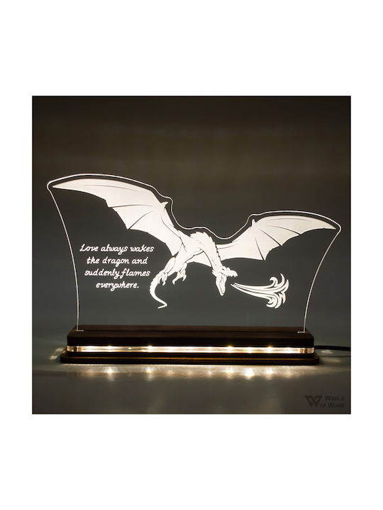 World of Wood Decorative Table Lamp Flames And Dragons LED Warm White Love 24x14cm