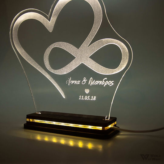 World of Wood Decorative Table Lamp Heart Infinity LED Warm White Love 21x20cm