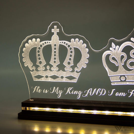 World of Wood Decorative Table Lamp King And Queen LED Warm White Love 12x23cm