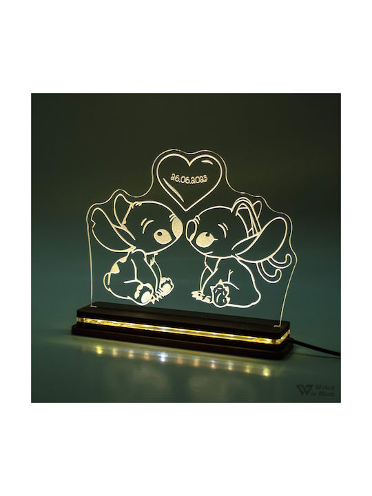 World of Wood Decorative Table Lamp Stitch & Angel LED Warm White Love 21x17cm