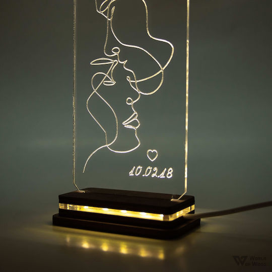 World of Wood Decorative Table Lamp Abstract Kiss LED Warm White Love 22x10cm