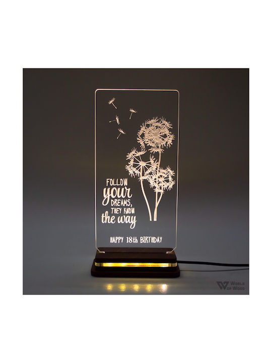 World of Wood Decorative Table Lamp Dragonfly Follow Your Dreams LED Warm White Love 22x10cm
