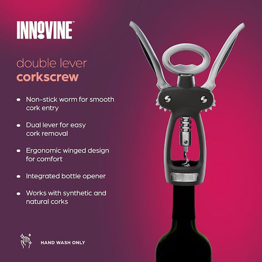 Innovine Pro Corkscrew Double Lever & Ergonomic Handles Black Silver