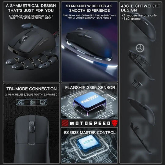 Darmoshark X1 Ασύρματο Gaming Ποντίκι 26000 DPI Μαύρο
