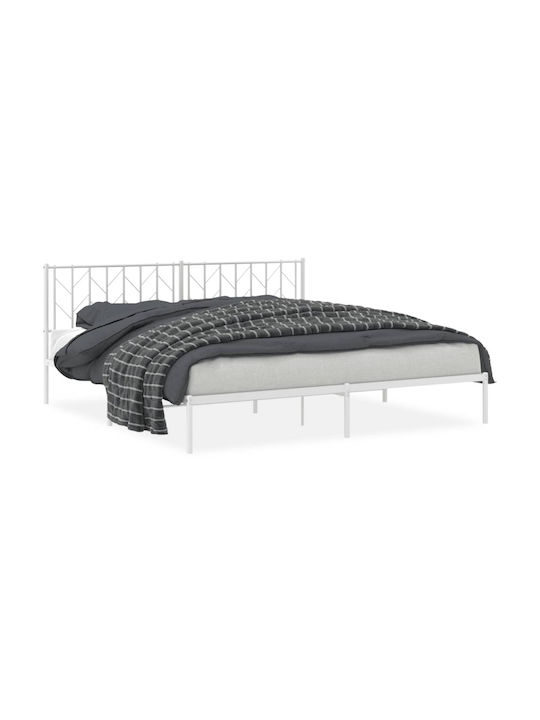 King Size Metal Bed White with Slats for Mattress 193x203cm