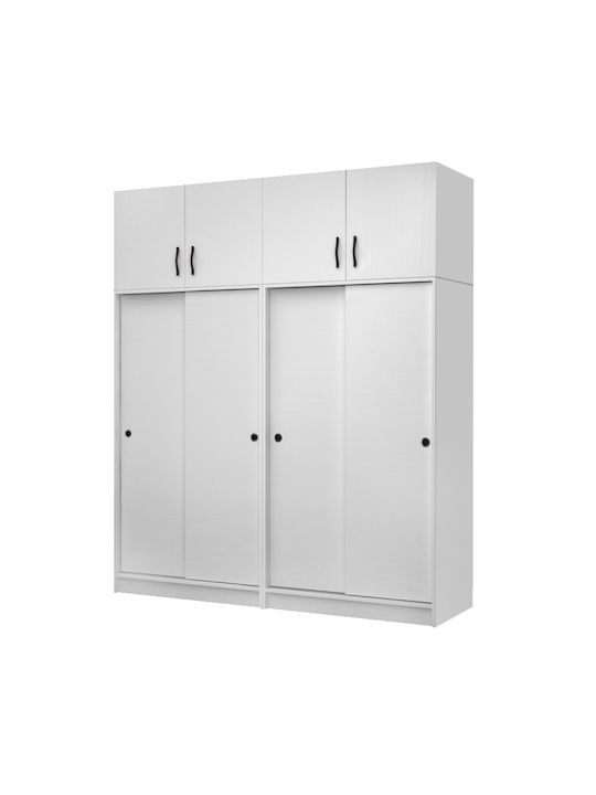 Четири врати Гардероб Плъзгащи се Regio с Платформа Бял 200x60x240см