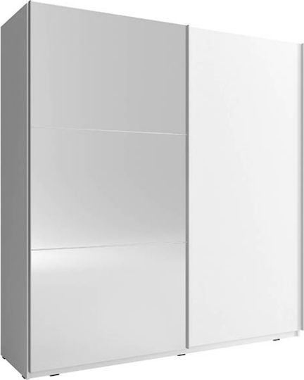 Mika 2 Δίφυλλη Ντουλάπα Συρόμενη με Καθρέπτη 200x63x214cm Λευκή