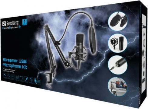 Sandberg Streamer USB Microphone Kit Σετ Πυκνωτικό Μικρόφωνο USB Shock Mounted για Studio