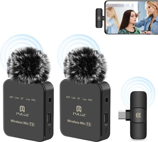 Puluz PU648B Σετ Ασύρματο Electret Μικρόφωνο Πέτου, Clip On για Κάμερα