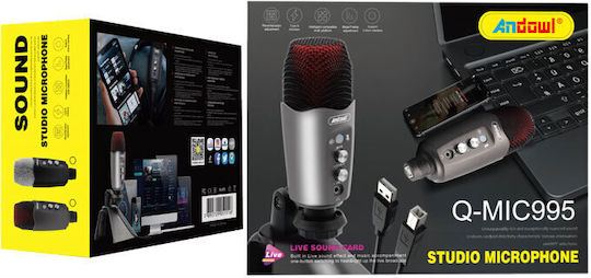 Andowl Q-MIC995 Condenser Microphone USB Tabletop for Vocals in Gray Color