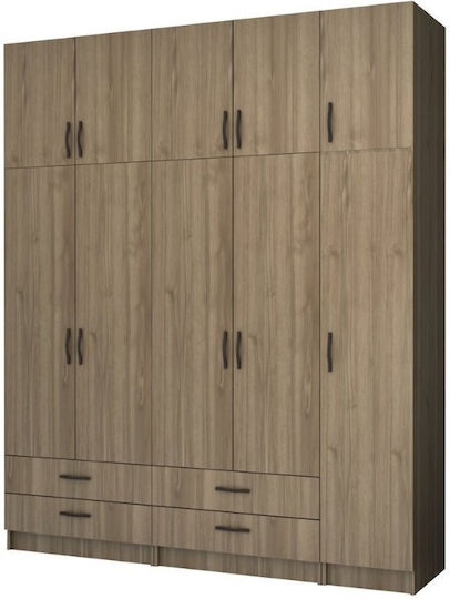 Ricardo Πεντάφυλλη Ντουλάπα με Πατάρι 200x51.8x240cm Καρυδί Ricardo Πεντάφυλλη Ντουλάπα με Πατάρι 200x51.8x240cm Καρυδί