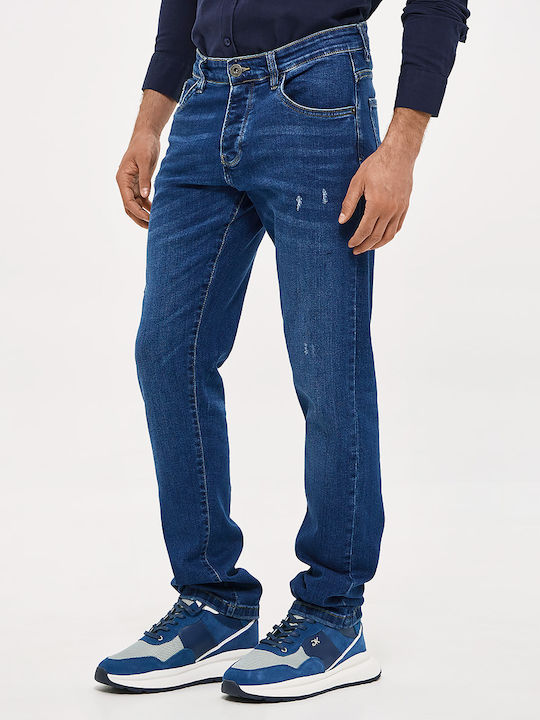 Men's Elastic Jeans Pants with Regular Fit Blue