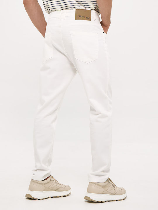 Men's Elastic Jeans Pants with Slim Fit White