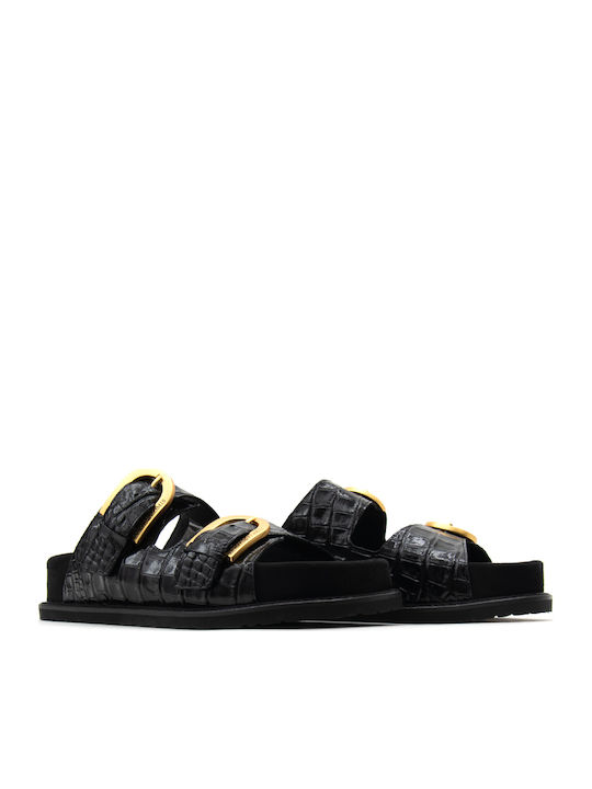 Leather Women's Flat Sandals Black