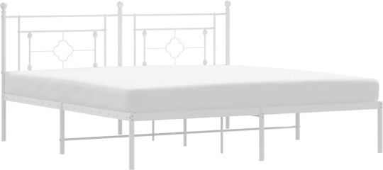 Метално Легло King Size Бяло с Дъски за Матрак 183x213см