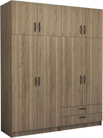 Victoria Τετράφυλλη Ντουλάπα με Πατάρι 200x60x240cm Καρυδί