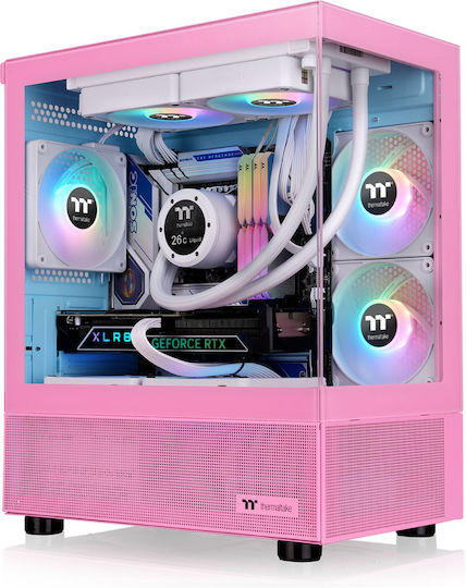Thermaltake View 170 TG Gaming Micro Tower Computer Case with Side Window and ARGB Lighting Pink