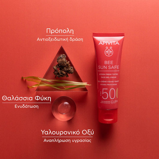 Apivita Bee Sun Safe Hydra Fresh Gel de Față Waterproof cu Protecție Solară SPF50 cu Pigment 50ml
