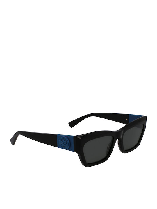 Longchamp Women's Sunglasses with Black Horn-Rimmed Frame and Black Lens