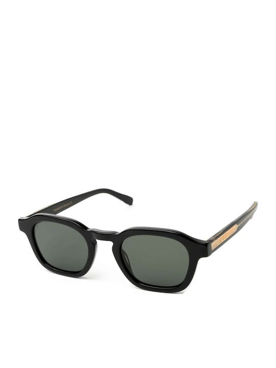 Faos Herren Sonnenbrille mit Schwarzem Horn umrandetem Rahmen und Schwarzem Glas SIKINOS-1