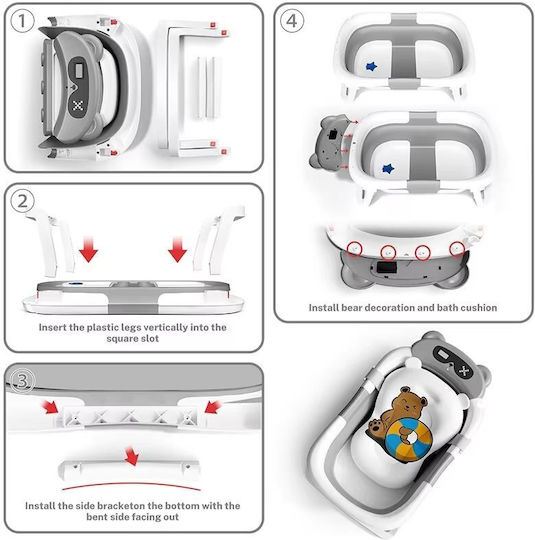 Little Mom Folding Baby Bath with Thermometer Gray