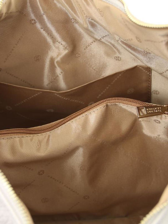 Δερμάτινη Γυναικεία Τσάντα Shopper Ώμου Μπεζ