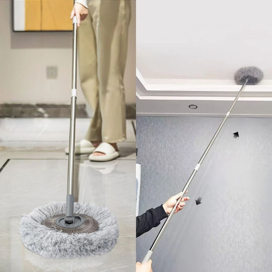 Mop De Curățare Prafului Mâner Din Oțel Inoxidabil Lungime Mâner Reglabilă 45 180 Cm Două Pânze Detasabile Dimensiuni 29 X 195 Cm Argintiu
