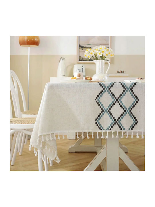 FRIPIA FRIPIA Leinen Tischdecke Mit Stickerei Beige 120x180cm