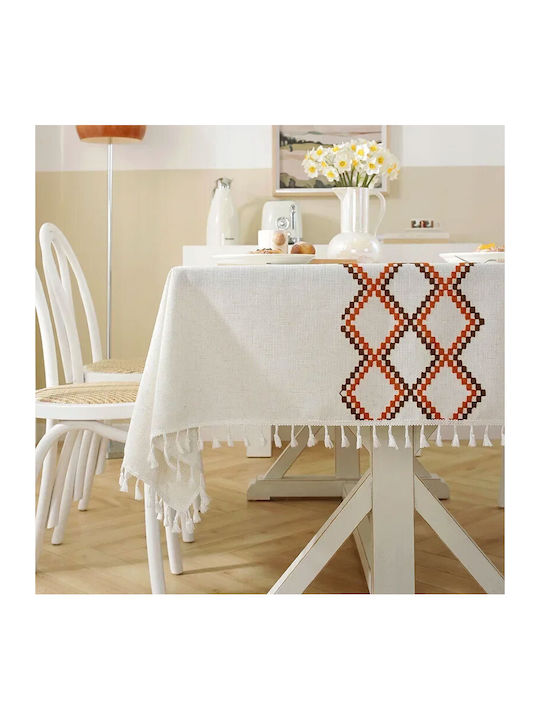 FRIPIA Fripia Leinen Tischtuch Mit Stickerei Orange 140x220cm