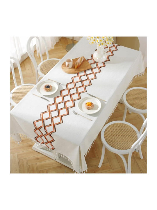 FRIPIA Fripia Leinen Tischtuch Mit Stickerei Orange 140x220cm