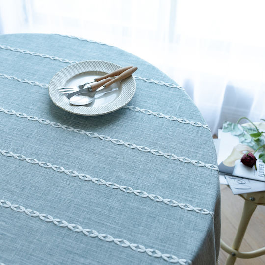 FRIPIA Tablecloth Rotunda Linen With Gray Embroidery Φ160cm
